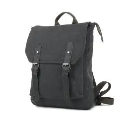 Mochila Solapa Vintage en Canvas en negro