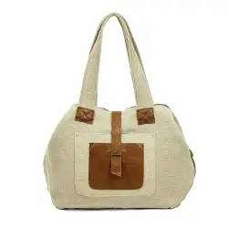 Bolso shopper de lino arpillera combinada piel