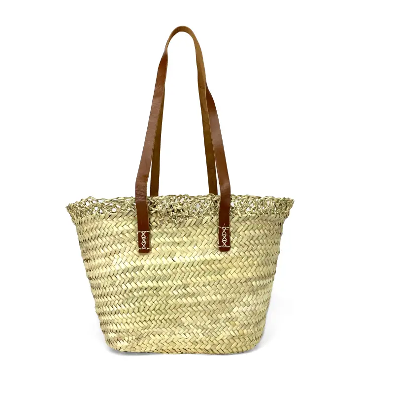 Capazo con asas largas de cuero y cierre de cremallera