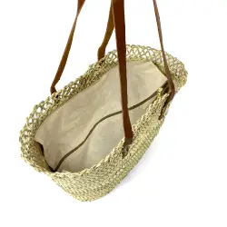 Capazo con asas largas de cuero y cierre de cremallera