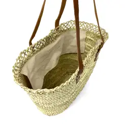 Capazo con asas largas de cuero y cierre de cremallera